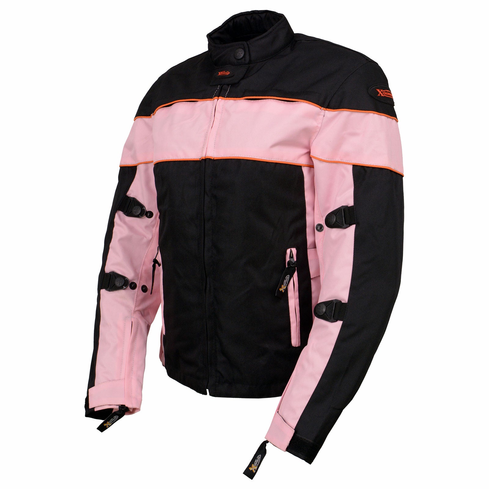 Xelement CF462 Women's 'Pinky' Black and Pink Tri-Tex Motorcycle Jacket  with X-Armor Protection