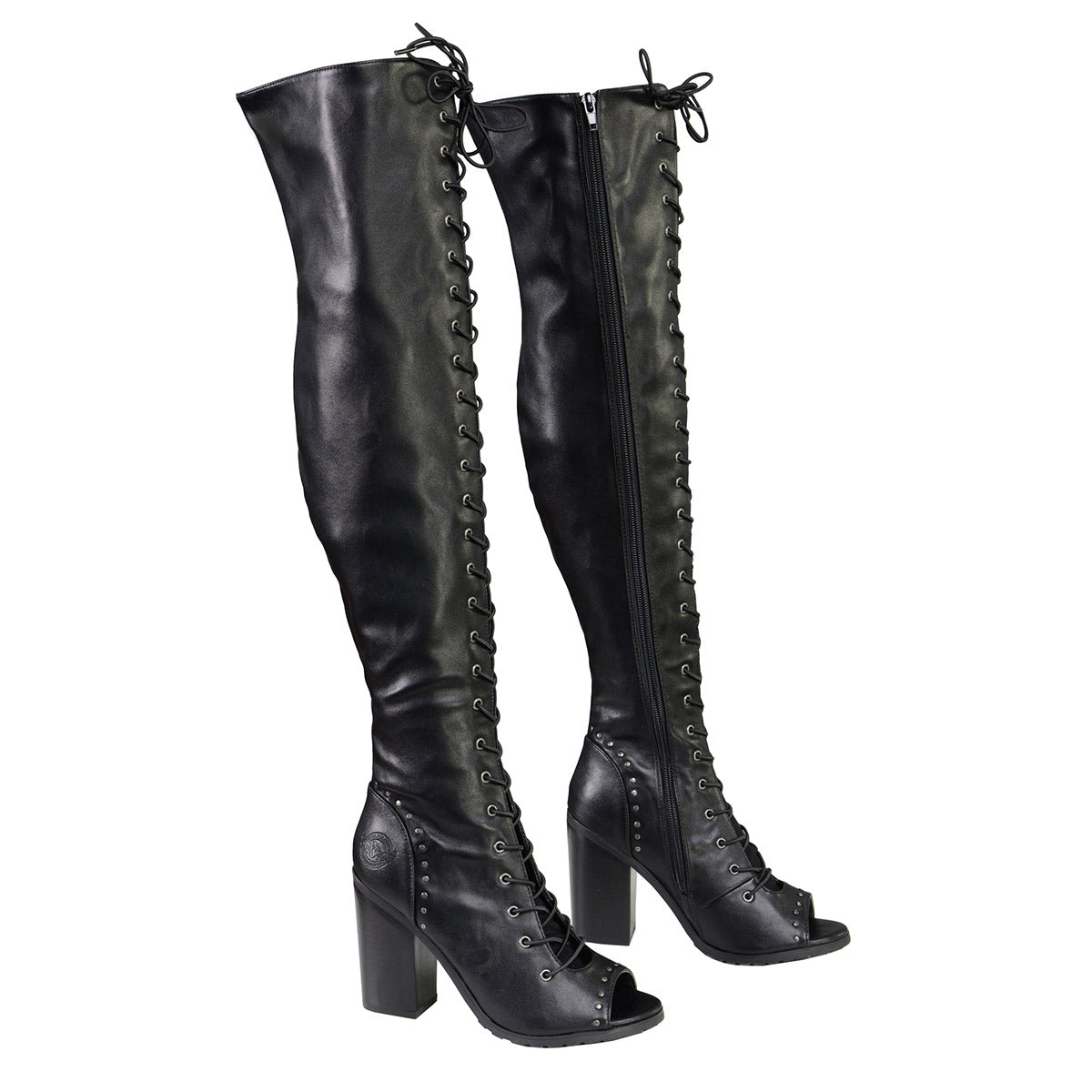 Milwaukee Performance MBL9421 Women s Black Lace Up Knee High Boots with Open Toe 9 Black