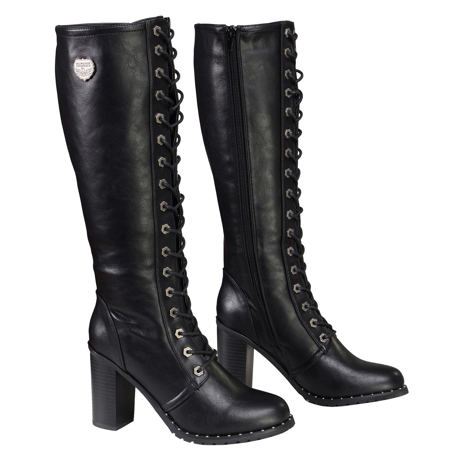 Womens fashion tall black lace up boots