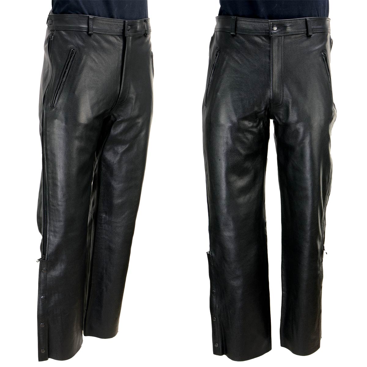 Milwaukee Leather LKM5727 Men's Black Premium Leather Motorcycle Rider Protective Over Pants w/ Side Zipper Entry