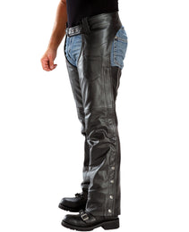 Xelement B7552 Men's Black 'Easy Fit' Premium Leather Motorcycle Chaps