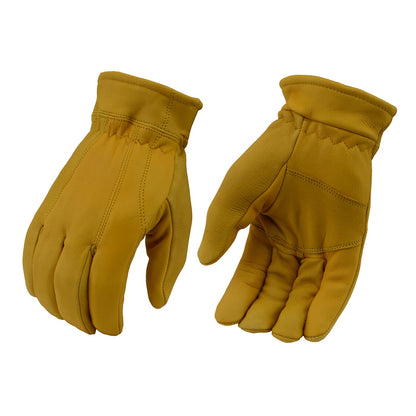 M Boss Motorcycle Apparel BOS37545 Men's Yellow Full Grain Deerskin Leather Motorcycle Gloves