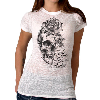 Hot Leathers Ladies Burnout Stem Skull T-Shirt GLC1583