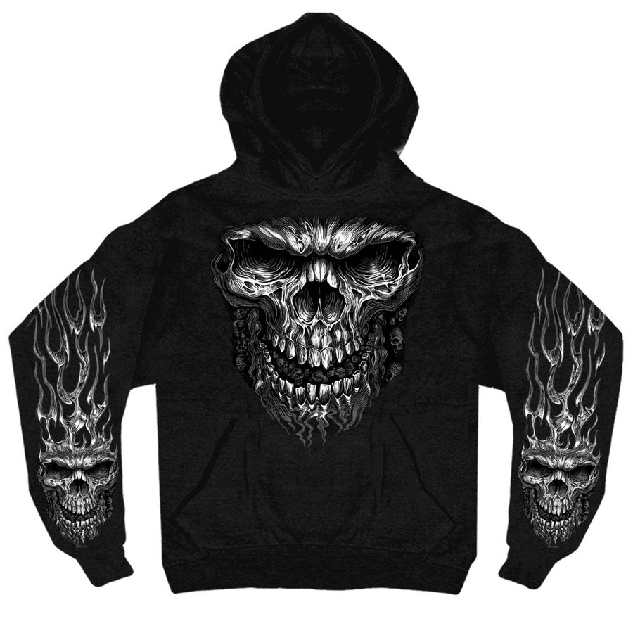 Hot Leathers GMS4237 Men’s Black and White Shredder Skull Black Hoodie