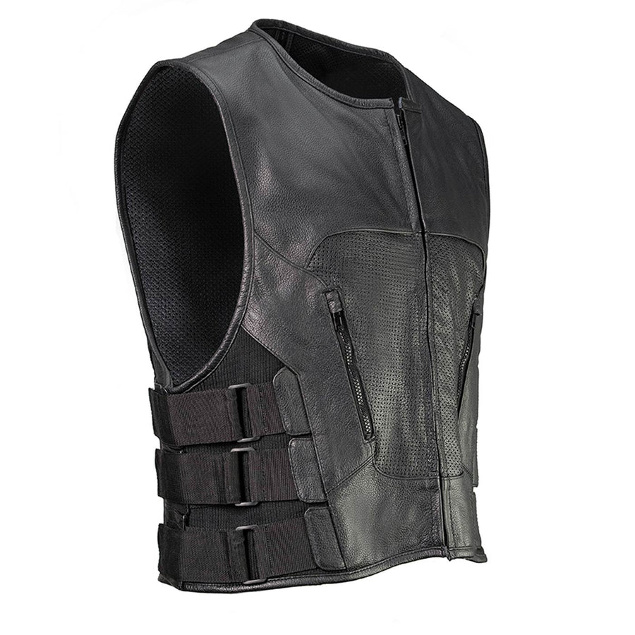 Milwaukee Leather LKM3786 Men's Swat Style Black Leather Motorcycle Riders Vest w/ Adjustable Side Velcro