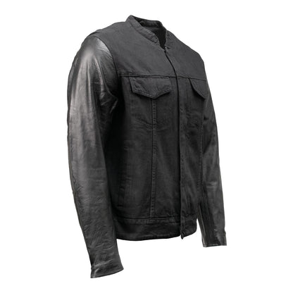 Milwaukee Leather MDM1003 Men's Black Denim and Leather Sleeves Motorcycle Riders Jacket