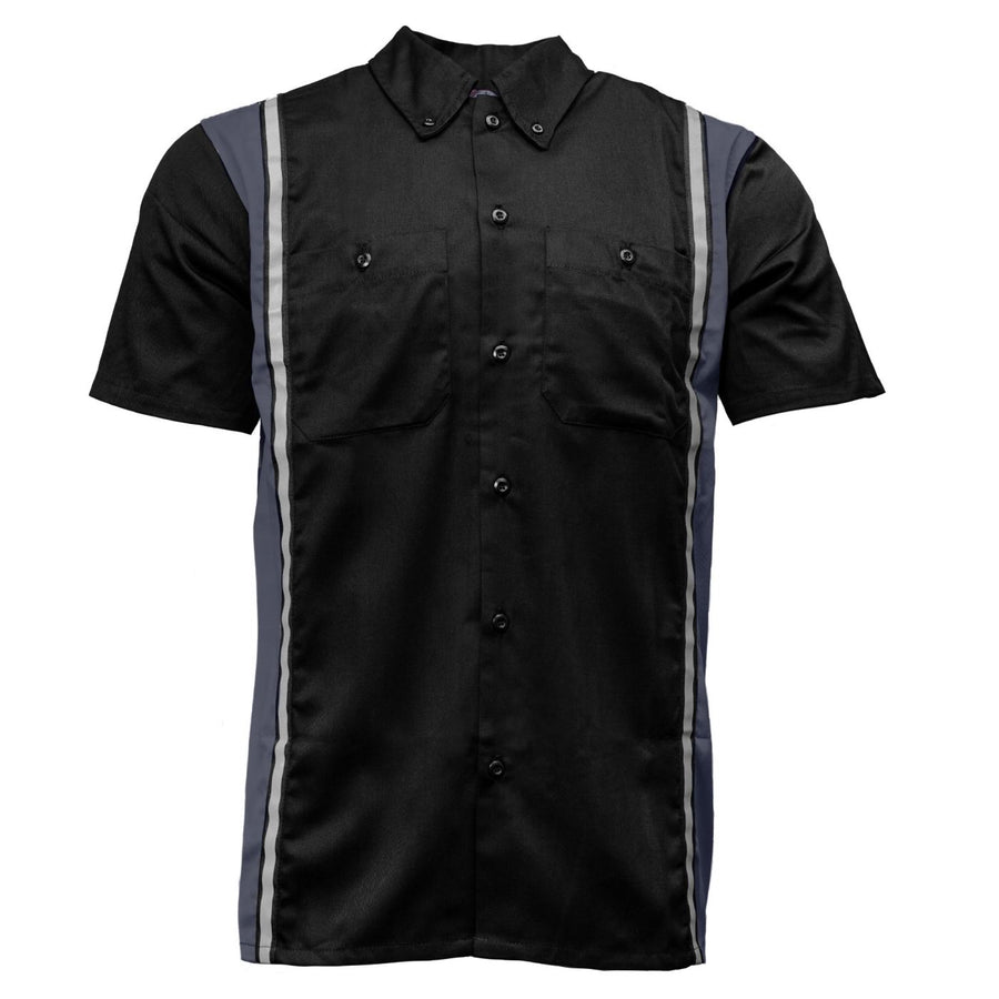 Milwaukee Motorcycle Clothing Co. MDM11608 Men's Classic Black and Grey Button Up Mechanic Shirt w/ Reflective Stripe