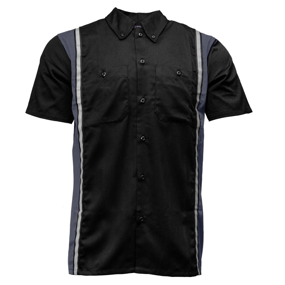 Milwaukee Motorcycle Clothing Co. MDM11608 Men's Classic Black and Grey Button Up Mechanic Shirt w/ Reflective Stripe