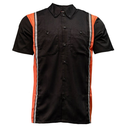 Milwaukee Motorcycle Clothing Co. MDM11610 Men's Classic Black and Orange Button Up Mechanic Shirt w/ Reflective Stripe