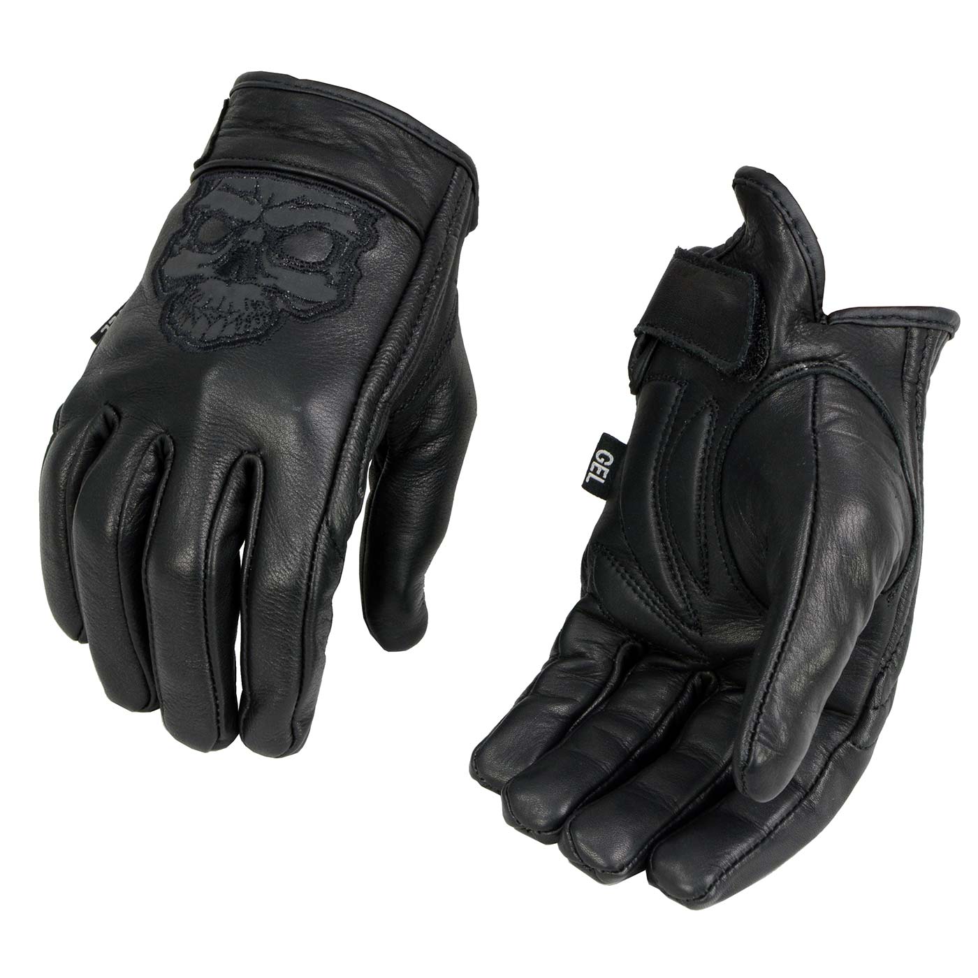 Milwaukee Leather Men's Black Leather ‘Reflective Skull’ Motorcycle Hand Gloves W/Gel Padded Palm MG7570