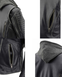 Milwaukee Leather MLL2516 Black Leather Rub-Off Leather Jacket with Hoodie for Women