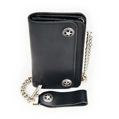 Milwaukee Leather MLW7824 Men's Western Star Black Bi-Fold Leather Biker Wallet w/ Anti-Theft Stainless Steel Chain