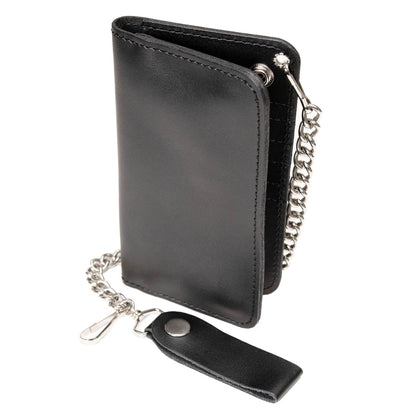 Milwaukee Leather MLW7894 Men's 7" Leather Bi-Fold Biker Wallet w/ Multiple Storage and Swivel Trigger Clip Anti-Theft Stainless Steel Chain