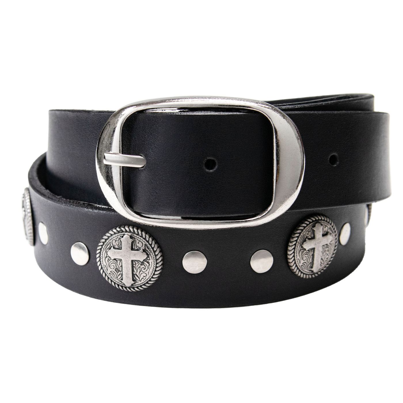 Milwaukee Leather MP7108 Men's Cross Circle Black Leather Belt w/ Interchangeable Buckle - 1.5 inches Wide