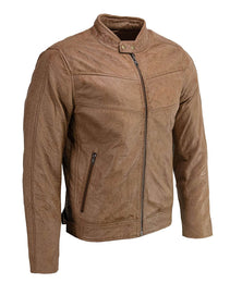 Milwaukee Leather SFM1835 Men's Saddle ‘Cafe Racer’ Leather Jacket with Snap Button Collar