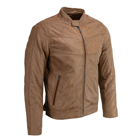 Milwaukee Leather SFM1835 Men's Saddle ‘Café Racer’ Leather Jacket with Snap Button Collar