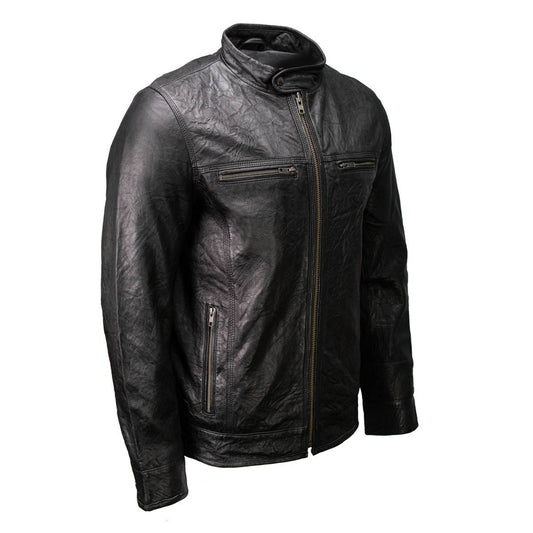 Milwaukee Leather SFM1866 Men's Classic Black Moto Leather Jacket with Zipper Front