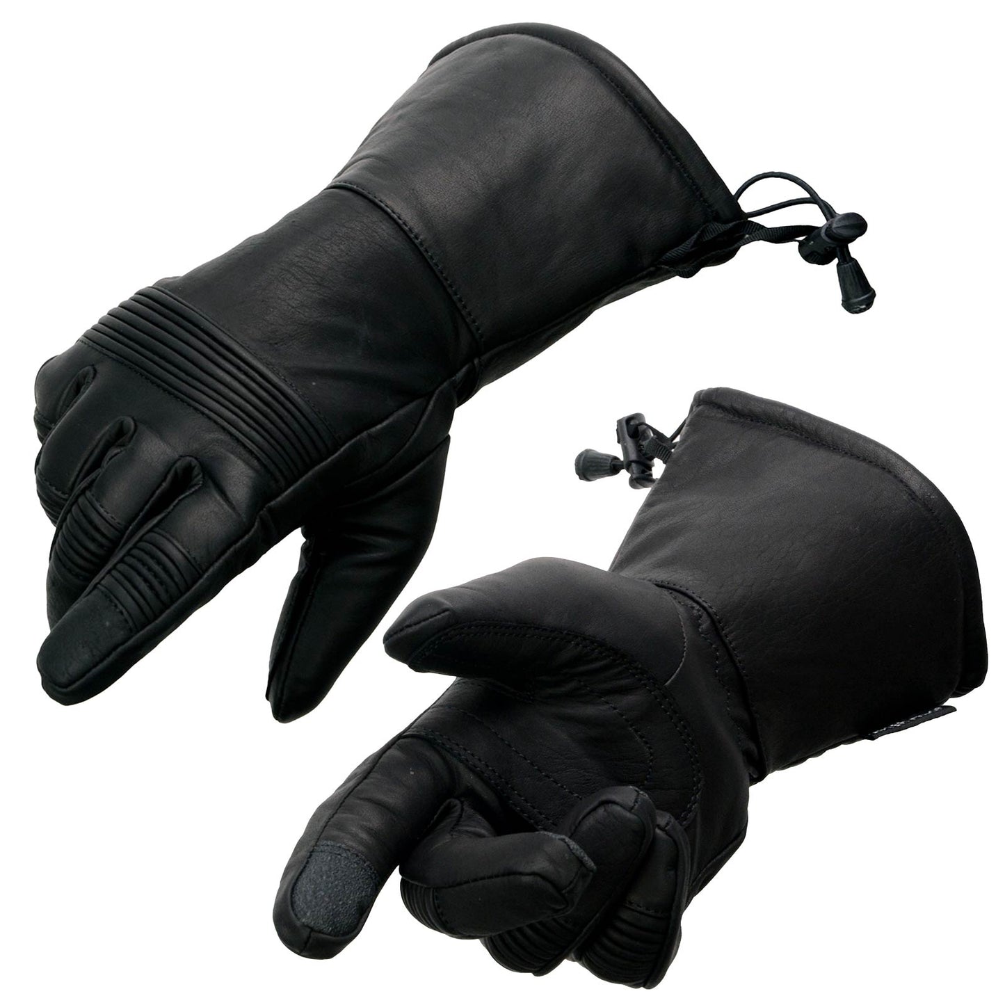 Milwaukee Leather SH294 Men's Black Leather Waterproof Gauntlet Gloves with Stretch Knuckles