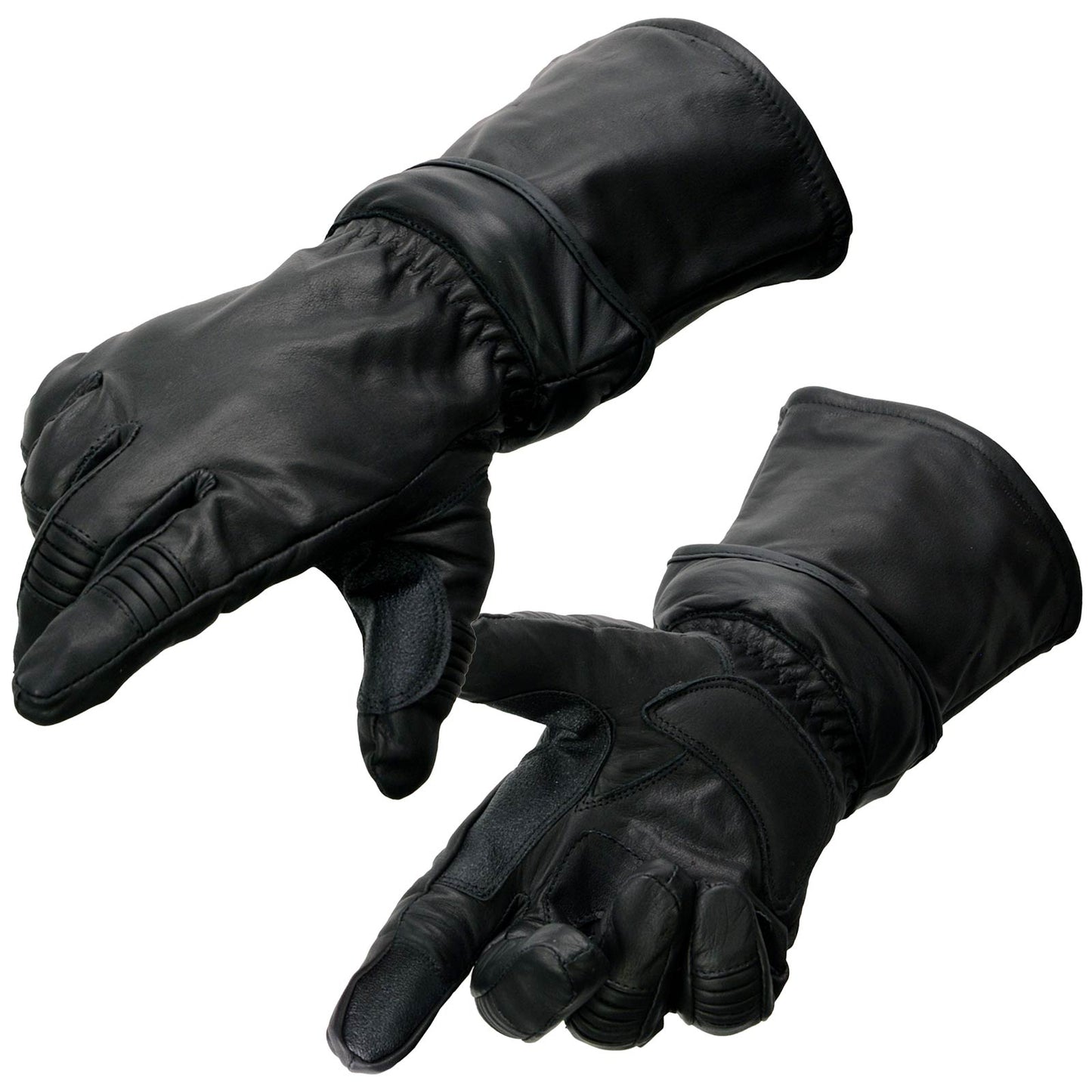 Milwaukee Leather SH710 Men's Black Leather Thermal Lined Gel Palm Gauntlet Motorcycle Goves w/ Removeable Cuff