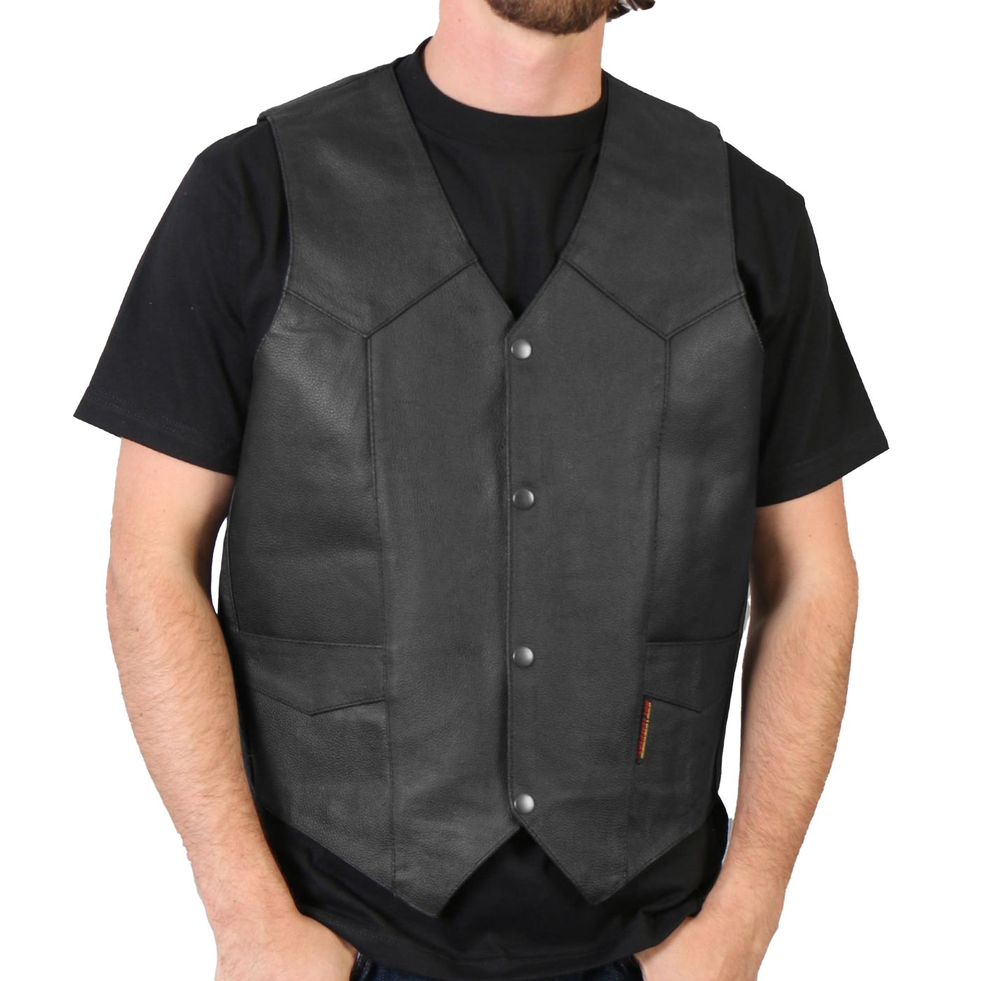 Hot Leathers VSM1014 Men's Black Heavyweight Leather Vest with Inside Pocket