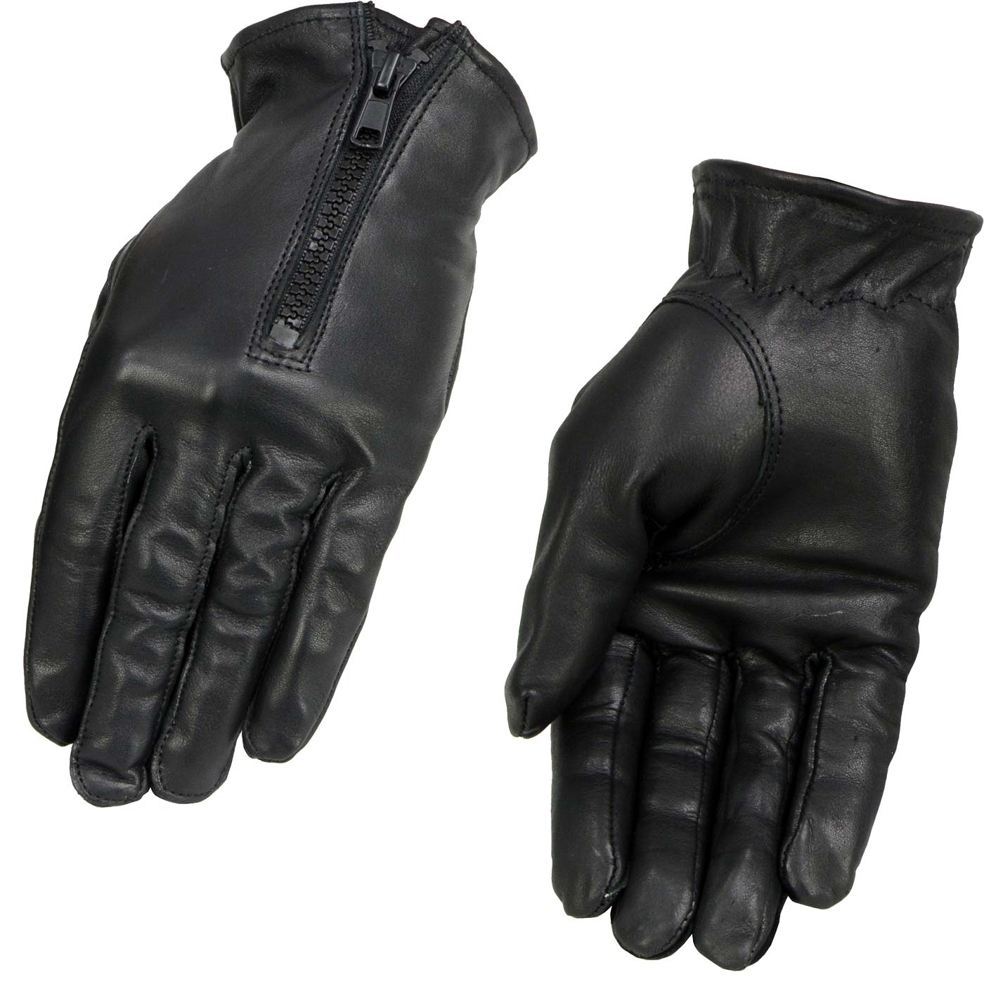 Xelement XG37536 Ladies Black Unlined Leather Gloves with Zipper Closure