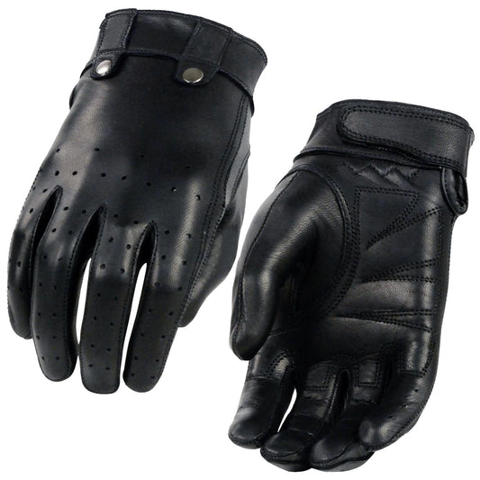 Xelement XG7710 Women's Black Leather 'Driving' Gloves with Perforated Fingers