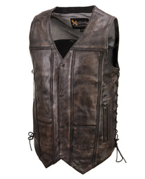 Xelement XS3540 Men's 'Wreck' Distressed Brown Multi-Pocket Motorcycle Biker Rider Leather Vest