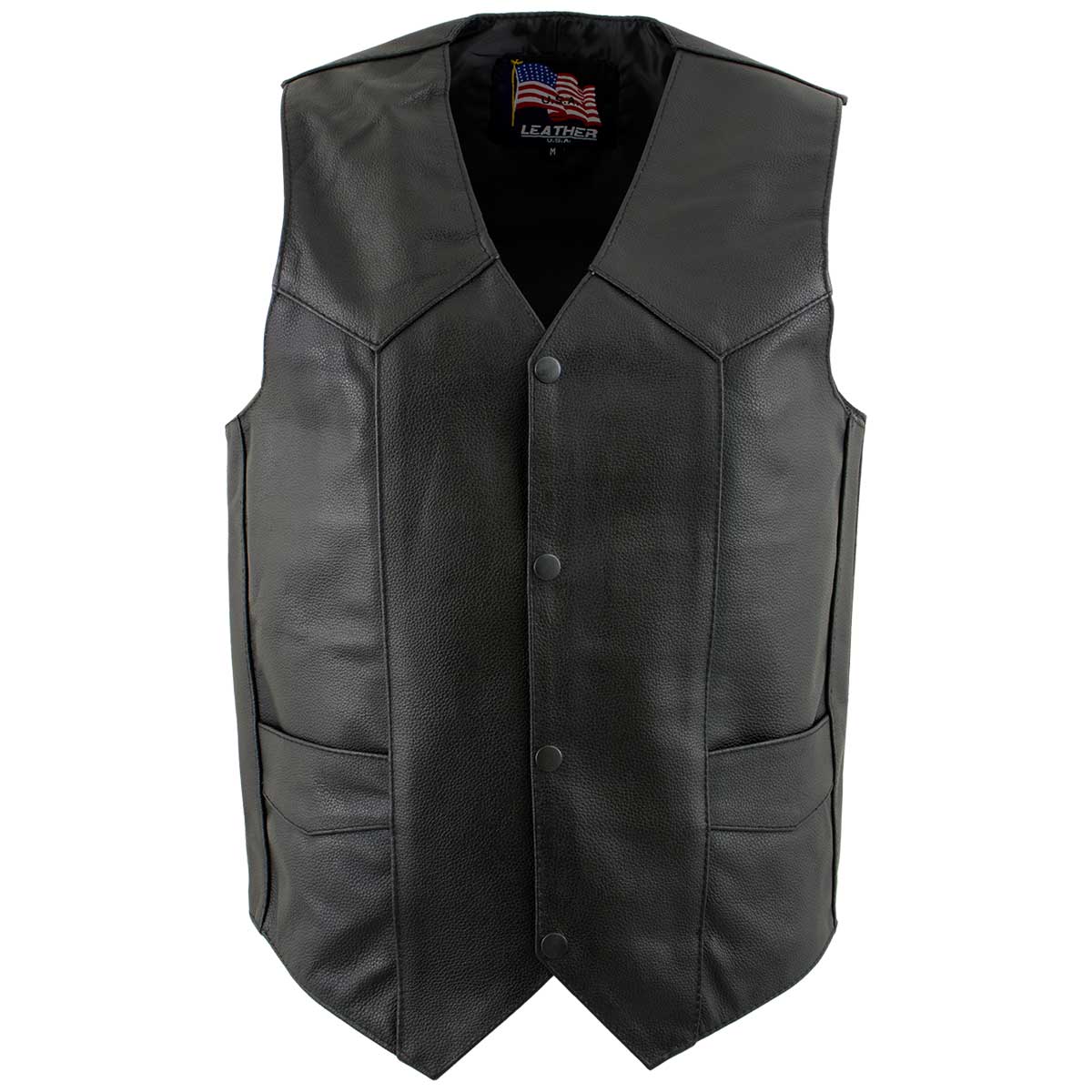 USA Leather 1201 Men's Black Classic Club Style Motorcycle Original Leather  Vest