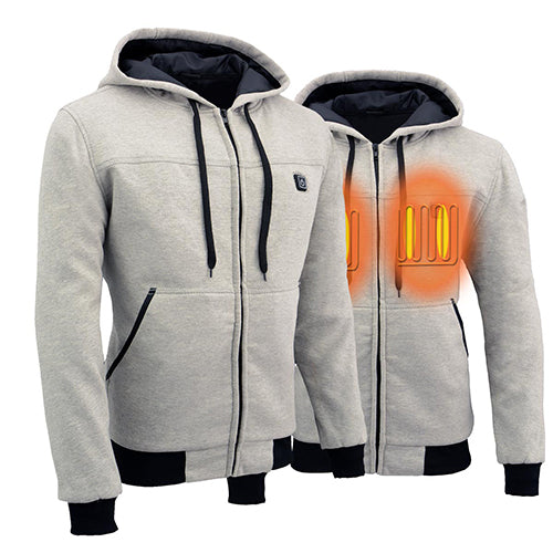 Nexgen Heat MPM1714SET Men's “Fiery’’ Heated Hoodie Silver Zipper Front Sweatshirt Jacket for Winter w/Battery Pack