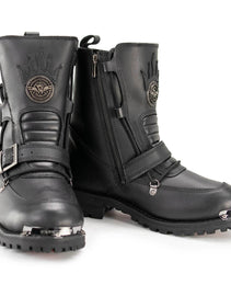 Milwaukee Leather MBM9076 Men’s Black Tactical Logger Leather Boots with Buckle Enhancement