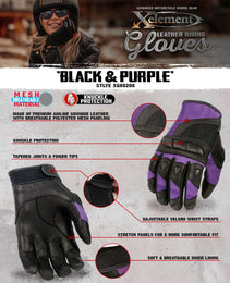 Xelement XG80208 Women's Black and Purple Mesh Cool Rider Motorcycle Gloves