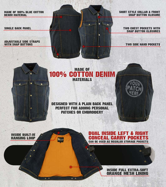 Xelement B284 Men's 'Dirty' Blue Denim Motorcycle Vest