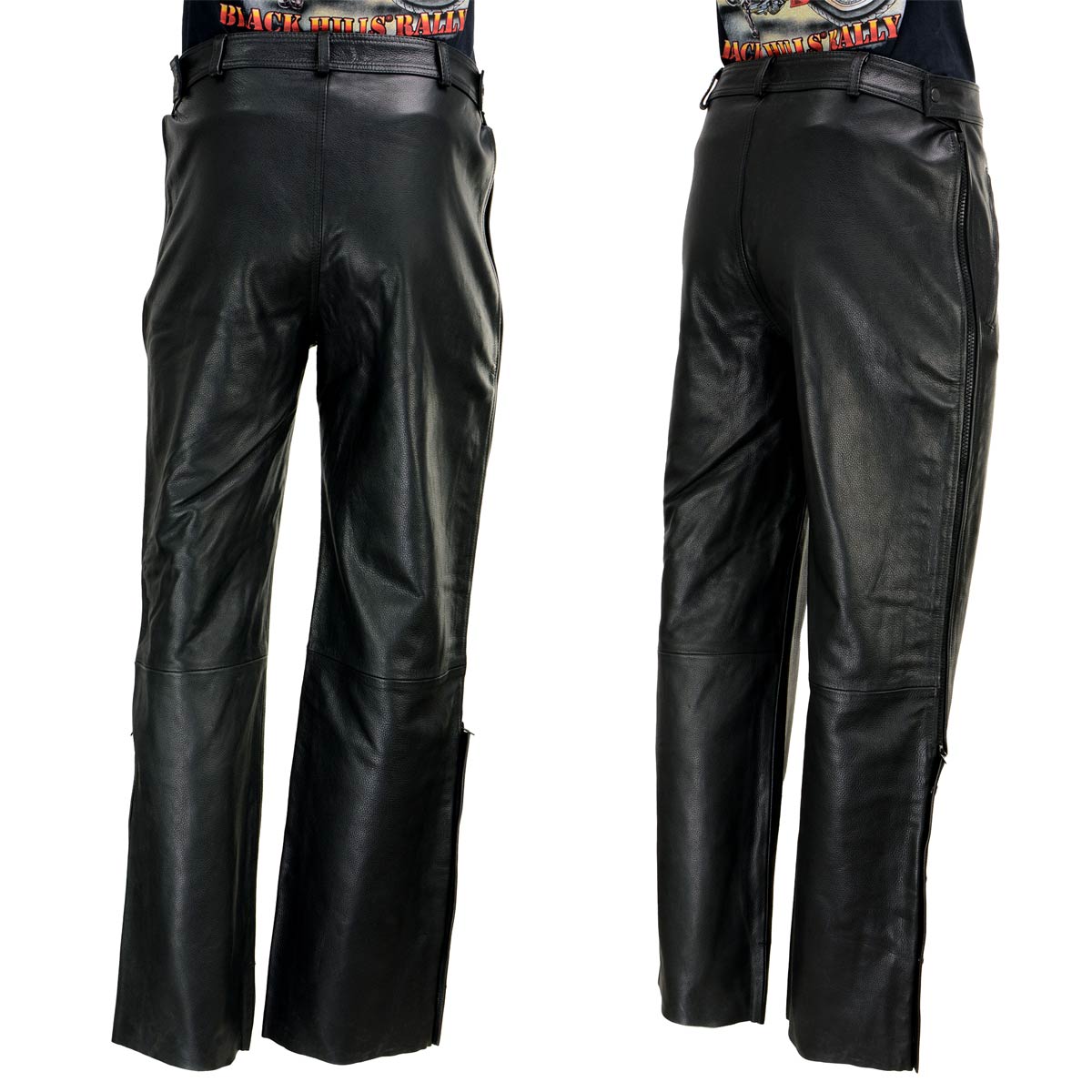 Milwaukee Leather LKM5727 Men's Black Premium Leather Motorcycle Rider Protective Over Pants w/ Side Zipper Entry