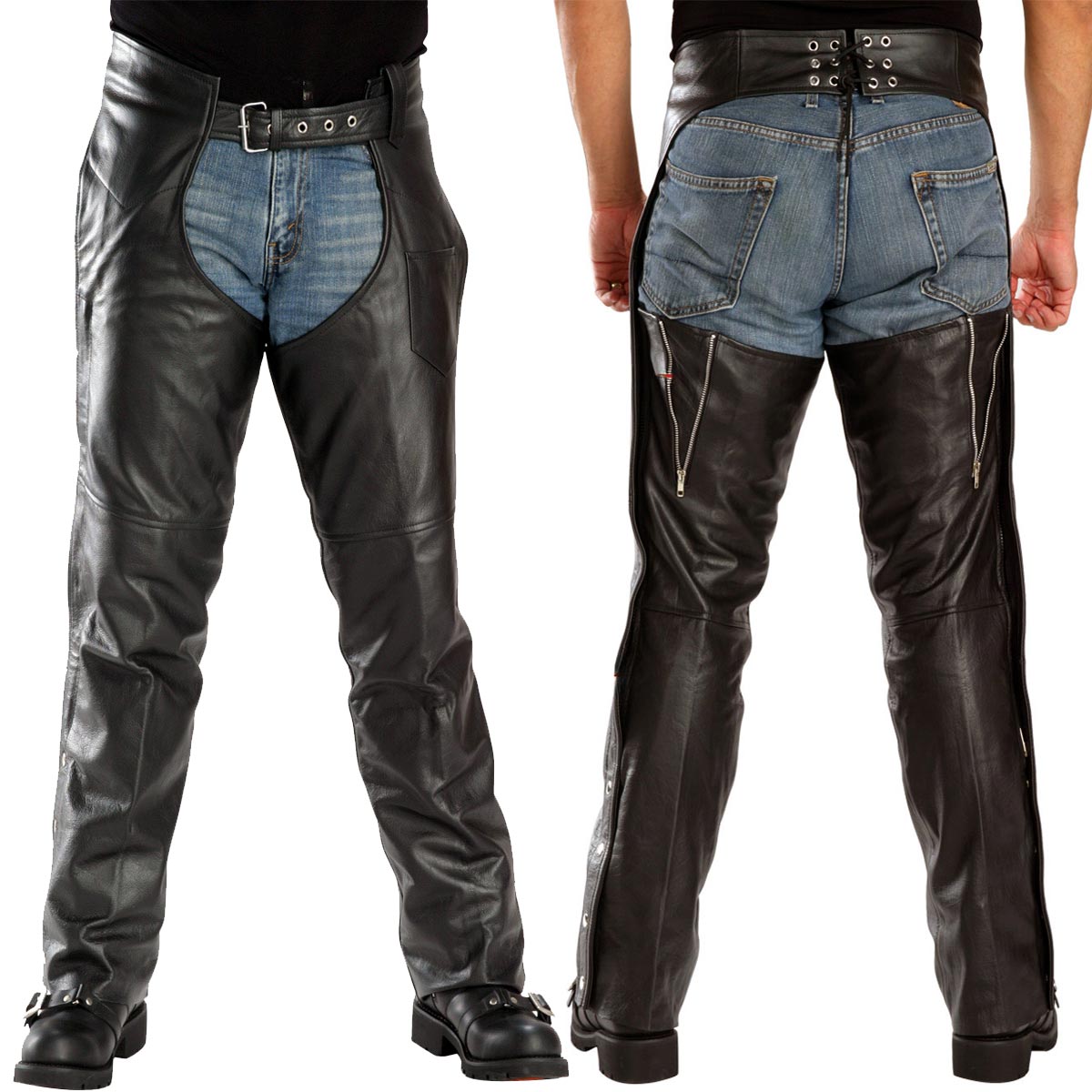 Milwaukee Leather LKM5721 Men's Black Easy Fit Premium Leather Motorcycle Biker Rider Chaps