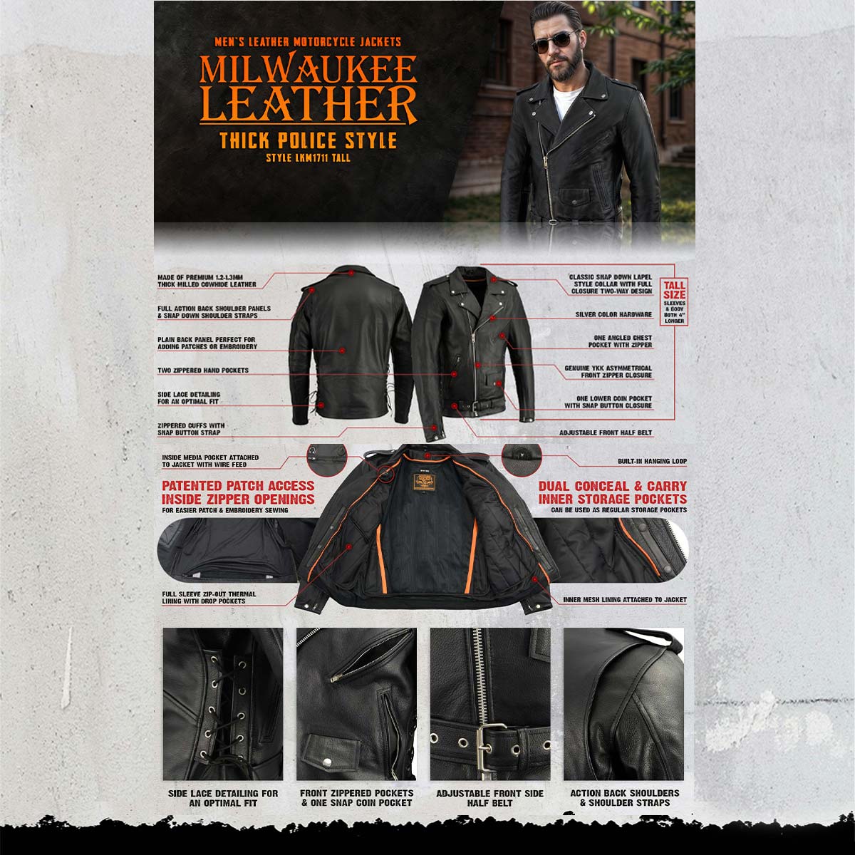 Milwaukee Leather 3XL high quality Leather Motorcycle Jacket