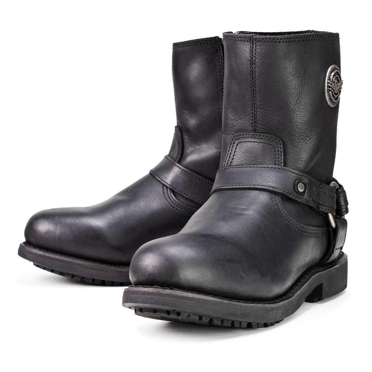 Milwaukee Leather MBM9042 Men s Black Ruf Leather Short Harness Motorcycle Boots w Inside Zipper