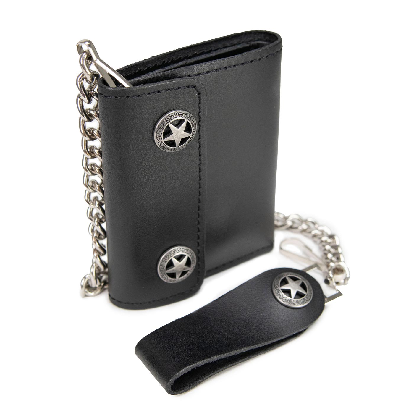 Milwaukee Leather MLW7823 Men's Western Star Black Bi-Fold Leather Biker Wallet w/ Anti-Theft Stainless Steel Chain