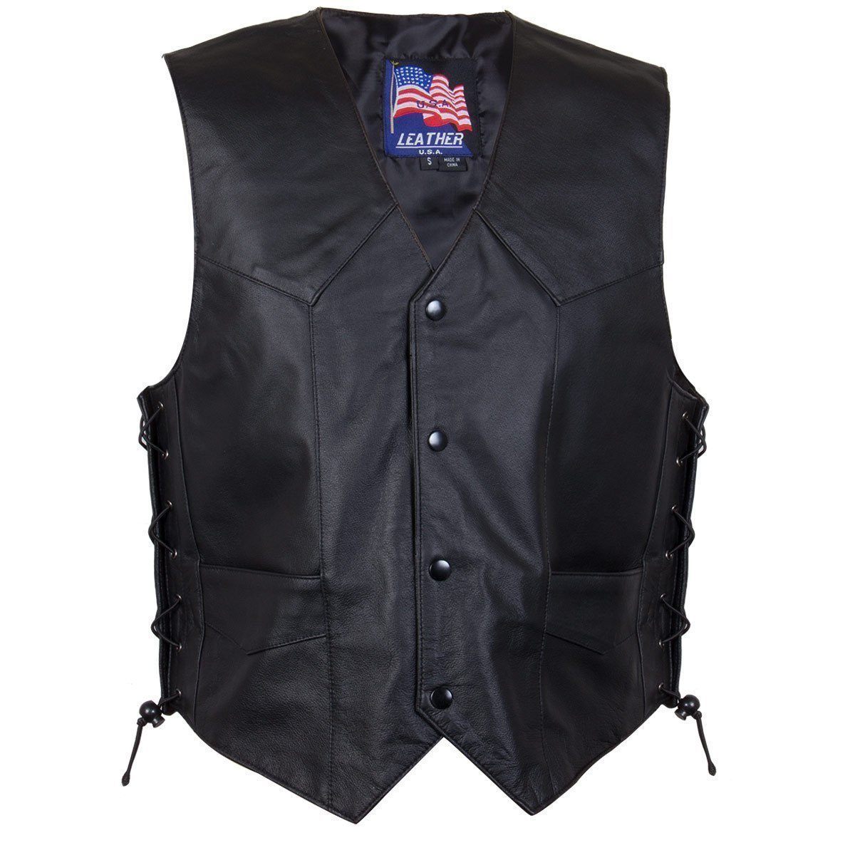 Harley Davidson Patches Mens Leather Vest shops 2XL Black Lace Up Sides Lined