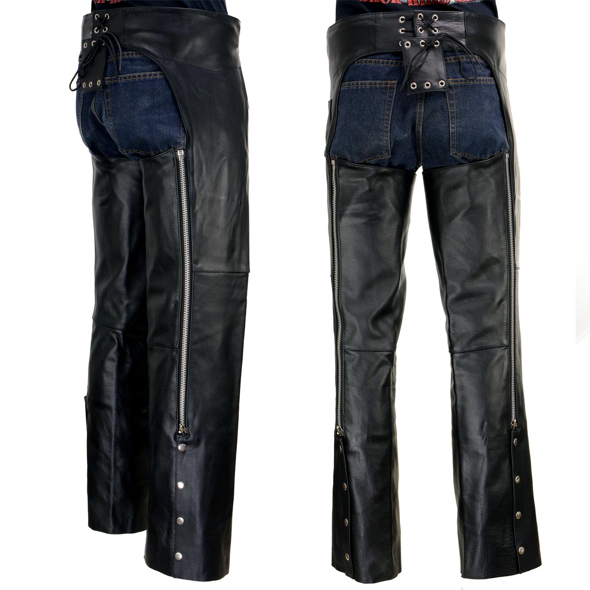 Milwaukee Leather LKM5723 Classic Black Leather Unisex Motorcycle Riding Biker Chaps for Men and Women