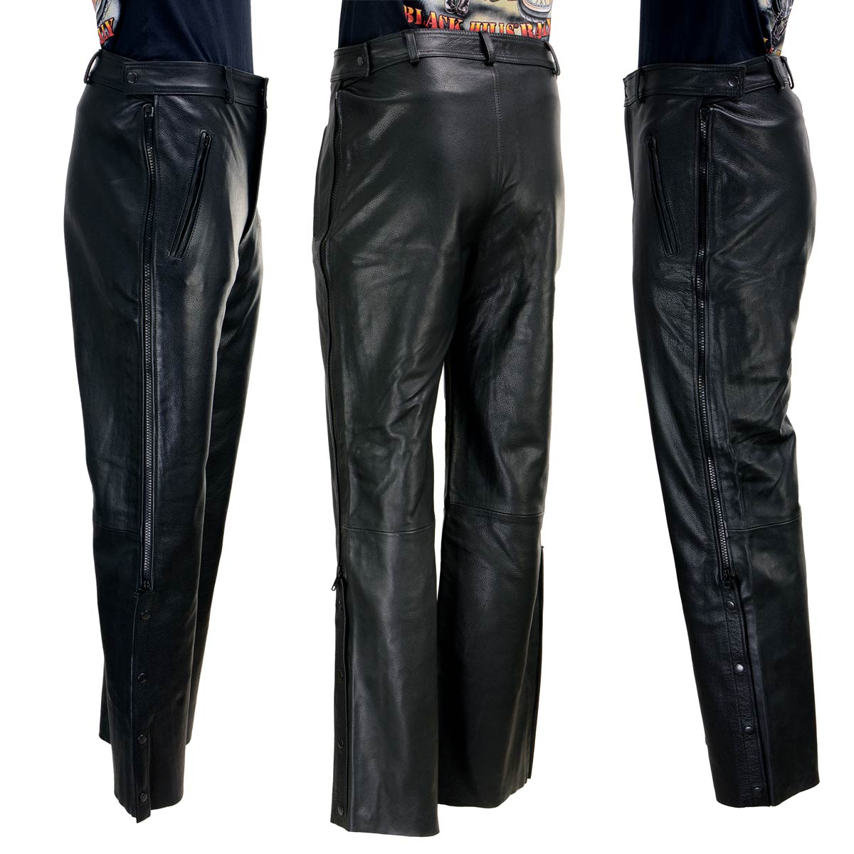 Milwaukee Leather LKM5727 Men's Black Premium Leather Motorcycle Rider Protective Over Pants w/ Side Zipper Entry