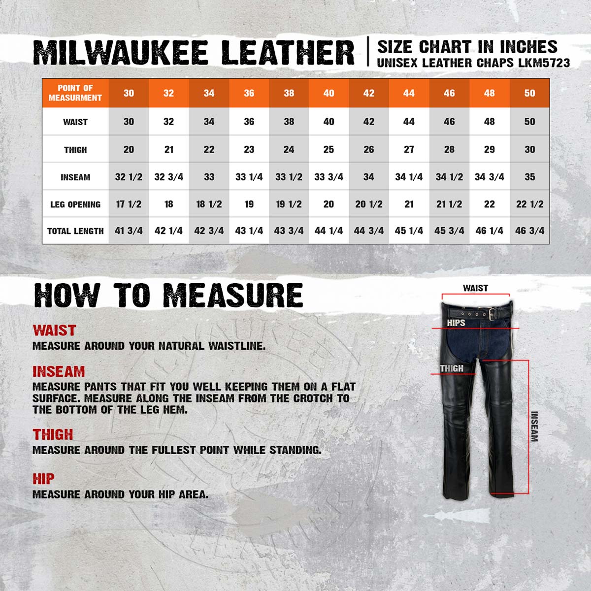 Milwaukee Leather LKM5723 Classic Black Leather Unisex Motorcycle Riding Biker Chaps for Men and Women