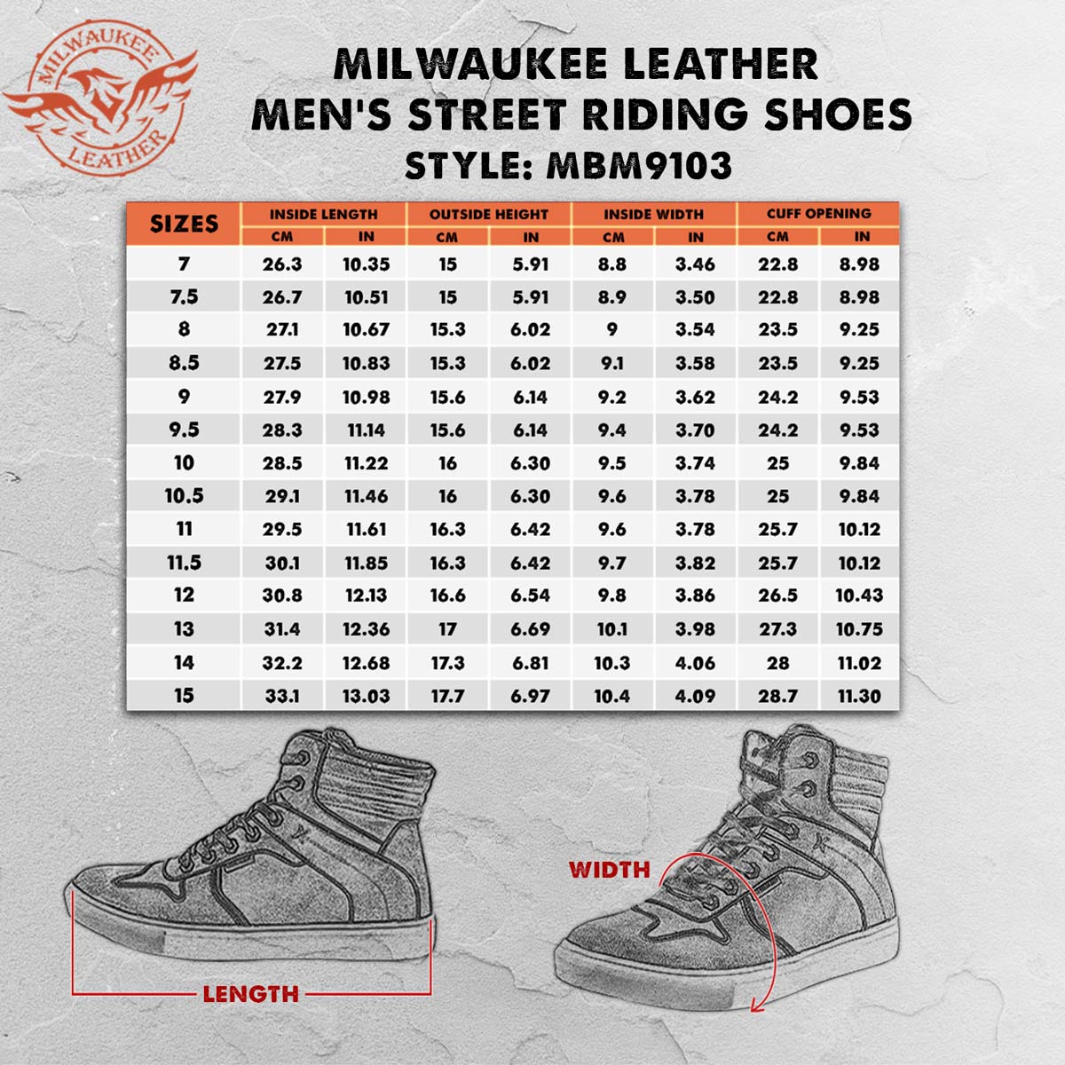 Milwaukee Leather MBM9103 Men's Vintage Leather Brown w/ Red Laces High-Top Reinforced Street Riding Casual Shoes