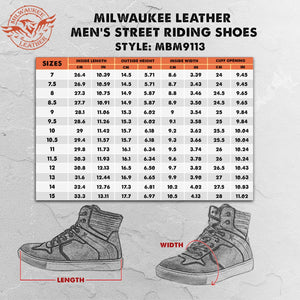 Milwaukee Leather MBM9113 Men's Brown Wateproof Leather Motorcycle Reinforced Casual Riding Shoes w/ Ankle Support