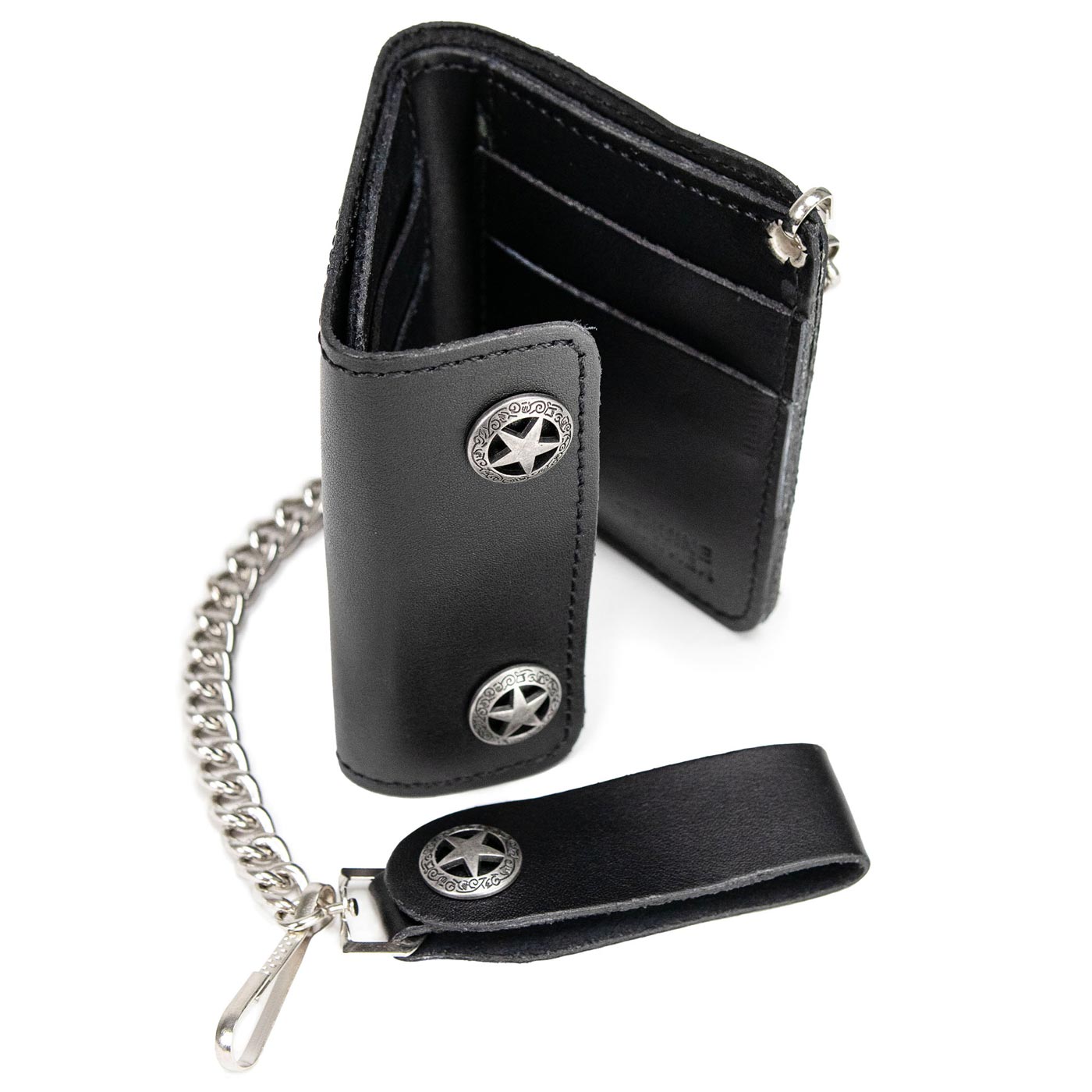 Milwaukee Leather MLW7823 Men's Western Star Black Bi-Fold Leather Biker Wallet w/ Anti-Theft Stainless Steel Chain