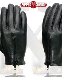 Xelement XG37536 Ladies Black Unlined Leather Gloves with Zipper Closure