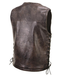 Xelement XS3540 Men's 'Wreck' Distressed Brown Multi-Pocket Motorcycle Biker Rider Leather Vest