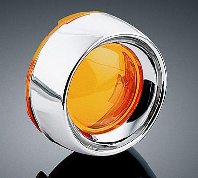 Close Out Kuryakyn 496921  Chrome Deep Dish Bezels with Amber Lenses for Bullet Turn Signals - Harley Davidson 2000-2013 Model