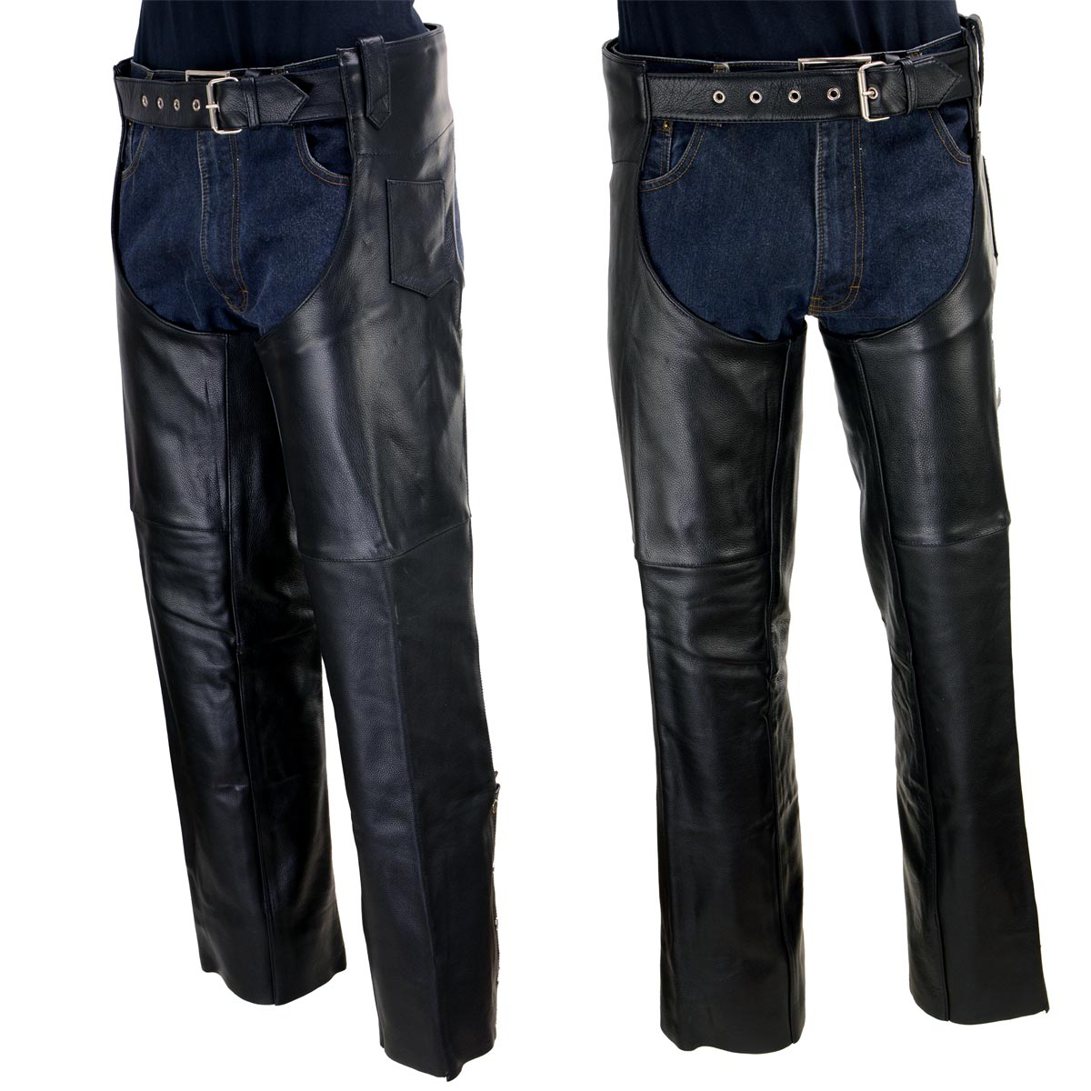 Milwaukee Leather LKM5723 Classic Black Leather Unisex Motorcycle Riding Biker Chaps for Men and Women