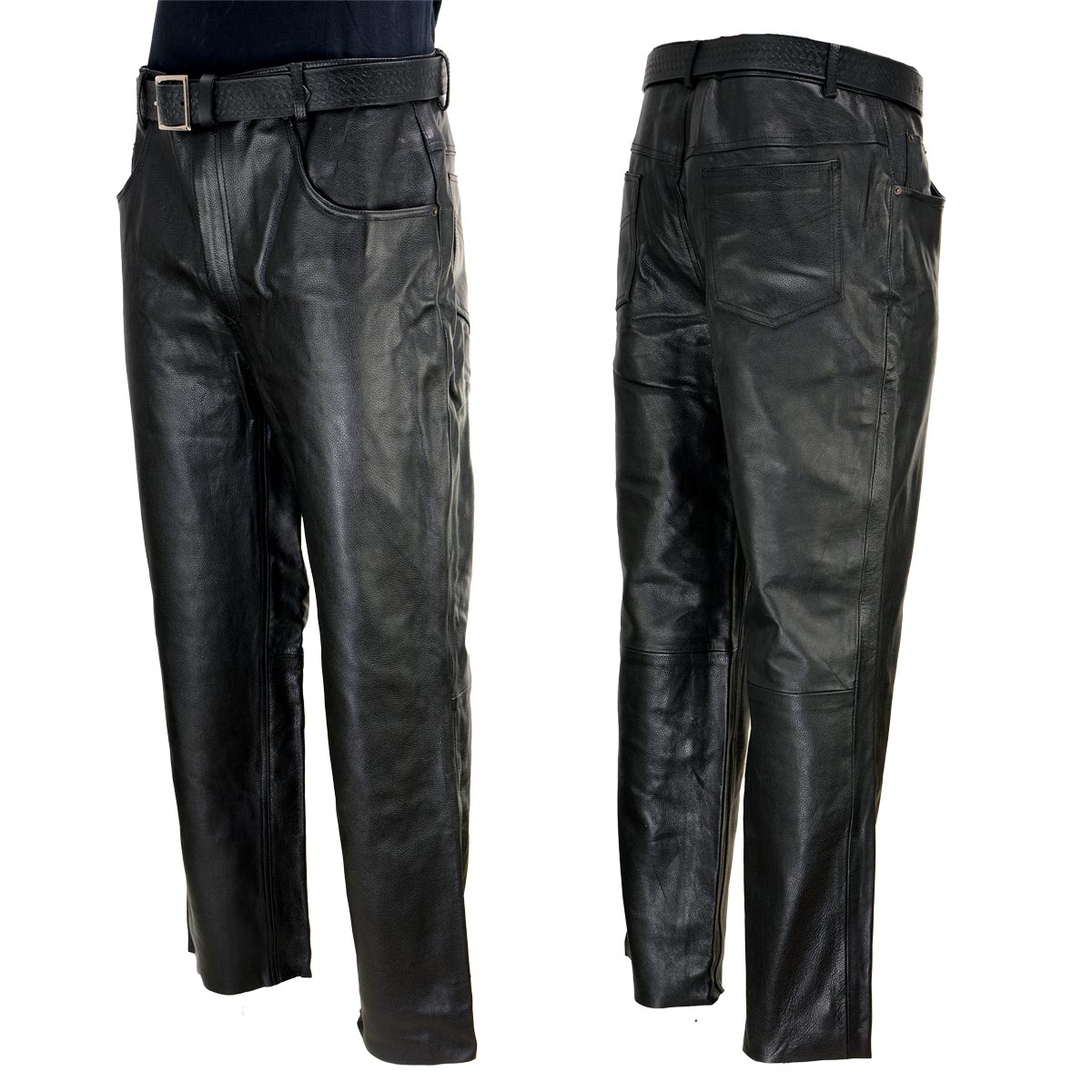 Milwaukee Leather LKM5718 Men's Classic Black Loose Fitted Motorcycle Casual Leather Biker Pants