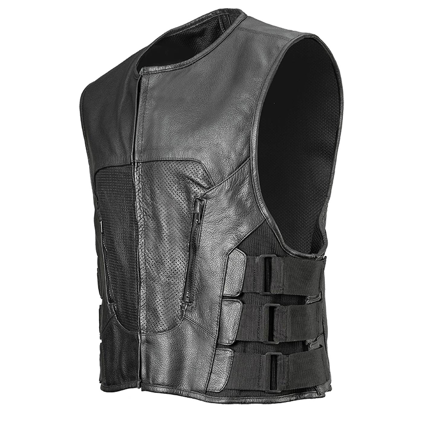 Milwaukee Leather LKM3786 Men's Swat Style Black Leather Motorcycle Riders Vest w/ Adjustable Side Velcro